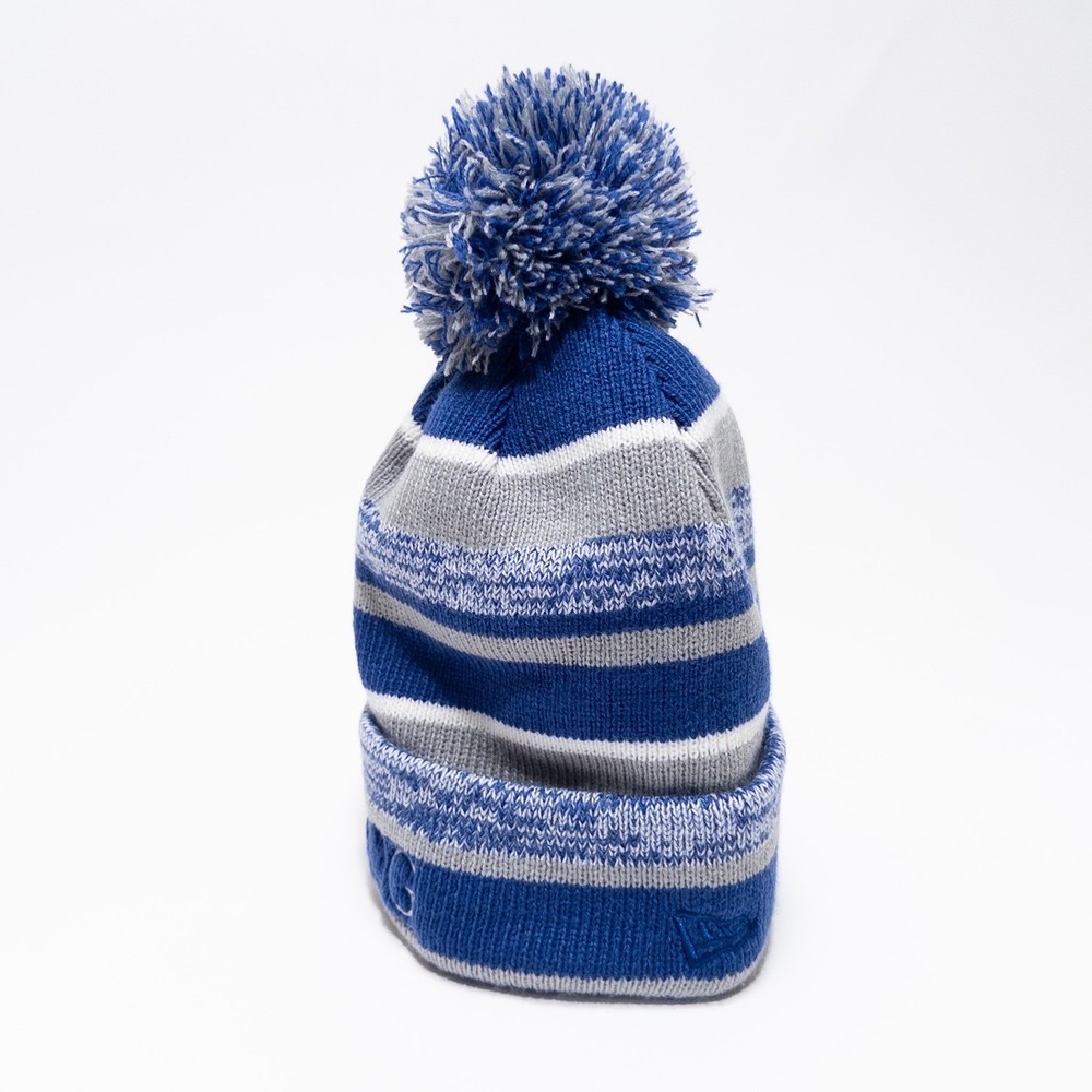 New Era Pom Pom‎ Knit Beanie Gray Blue Striped Winter Hat - Picture 5 of 17